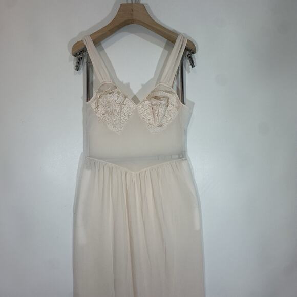 Vintage Blush Nylon Slip Dress Lace Bodice Maxi Nightgown Romantic Cottagecore - Picture 5 of 10